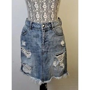 Forever 21  Distressed Light Wash Jean Mini Skirt Size S